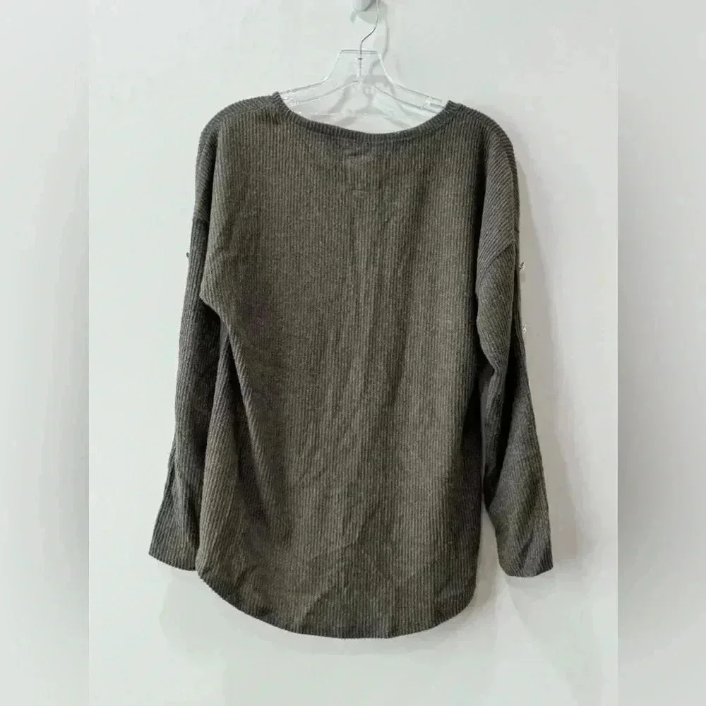 New York Laundry Crewneck Ribbed Sweater with Tie Front - Size M